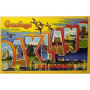 Greetings From Oakland California Flying Geese Large Big Letter Postcard Linen